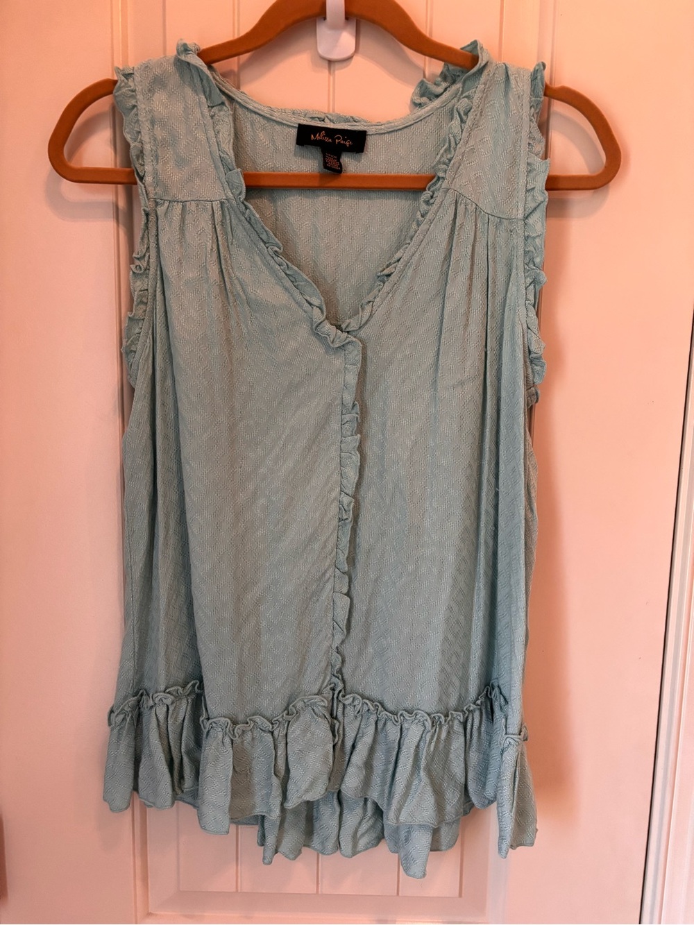 Melissa Paige Ruffle feminine whimsy Sleeveless Tank Top pale blue women’s small